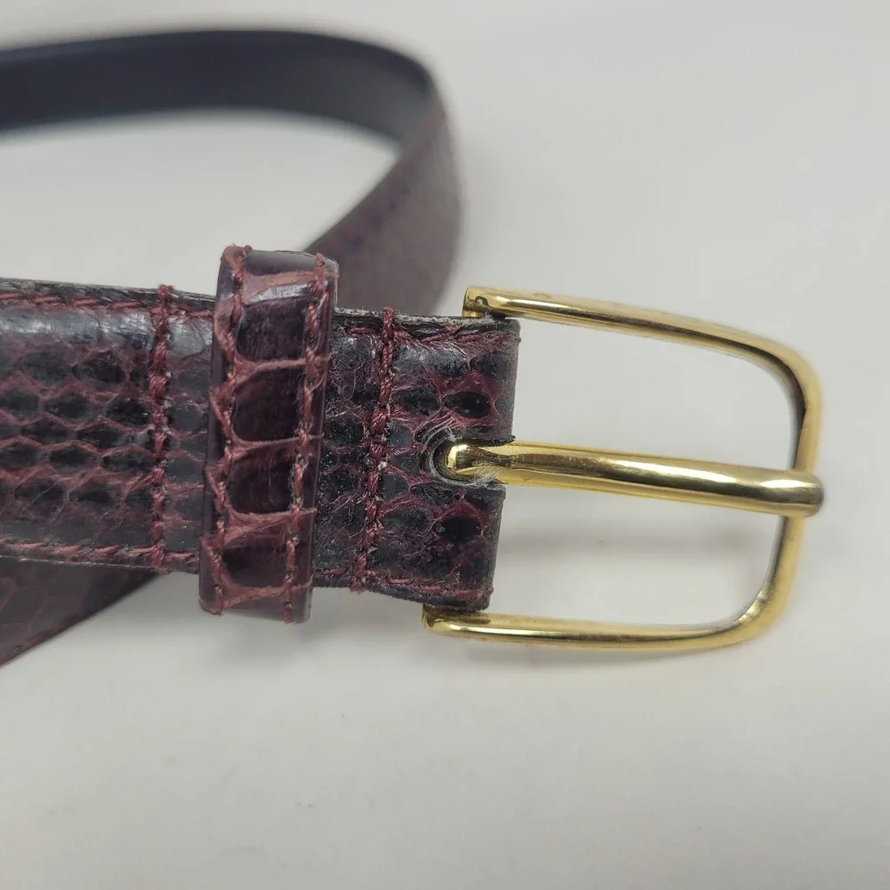 Vintage Burgundy Snakeskin Leather Belt 34 Exotic Classic 80s Quiet Luxury Thin